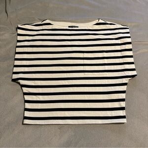 J.Crew Black Cream Striped Boxy Cropped Knit Top Pocket Size S